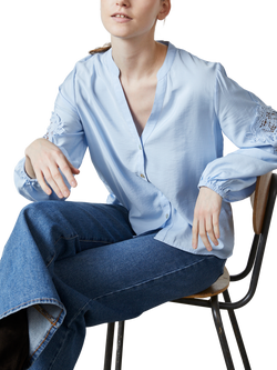 Sisters Point Viaba Lace Sleeve Shirt, Mid Blue, Mid Blue