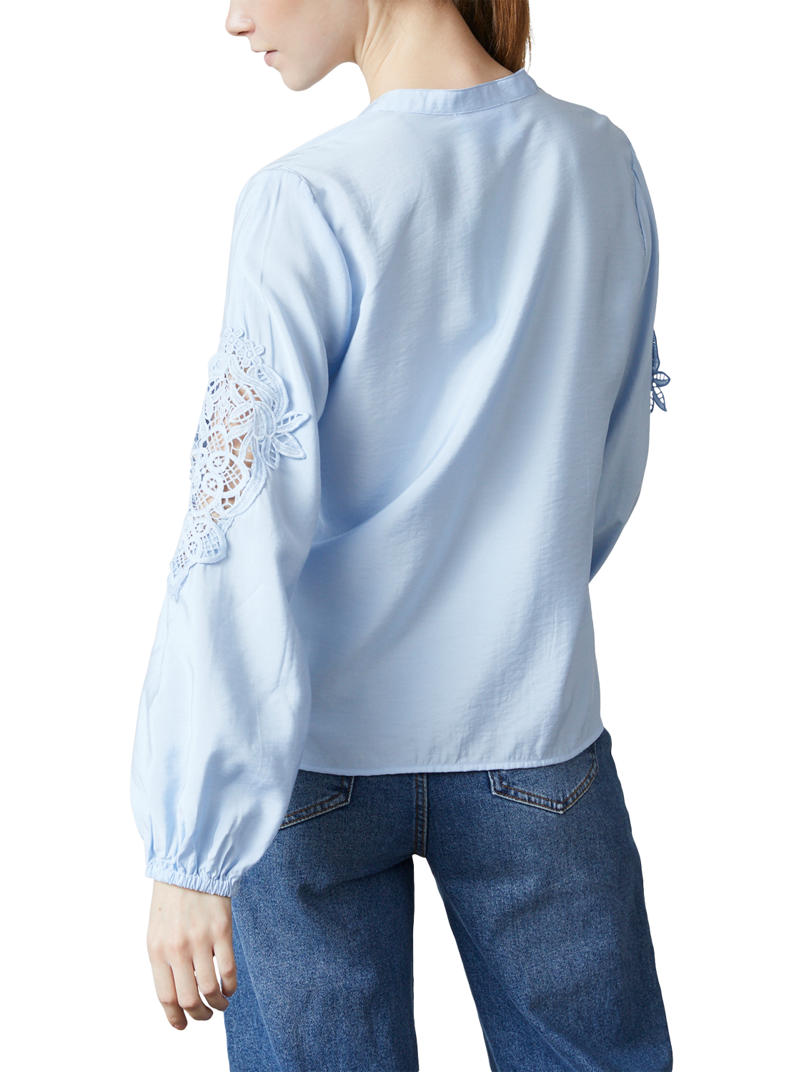 Product image 2 of 4, which shows Sisters Point Viaba Lace Sleeve Shirt, Mid Blue, XS
