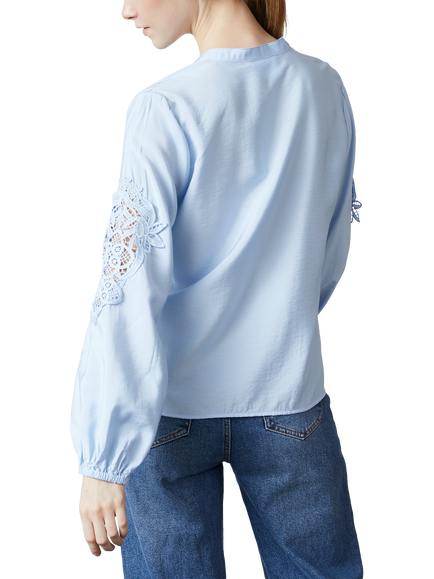 Sisters Point Viaba Lace Sleeve Shirt, Mid Blue - view 2, Mid Blue