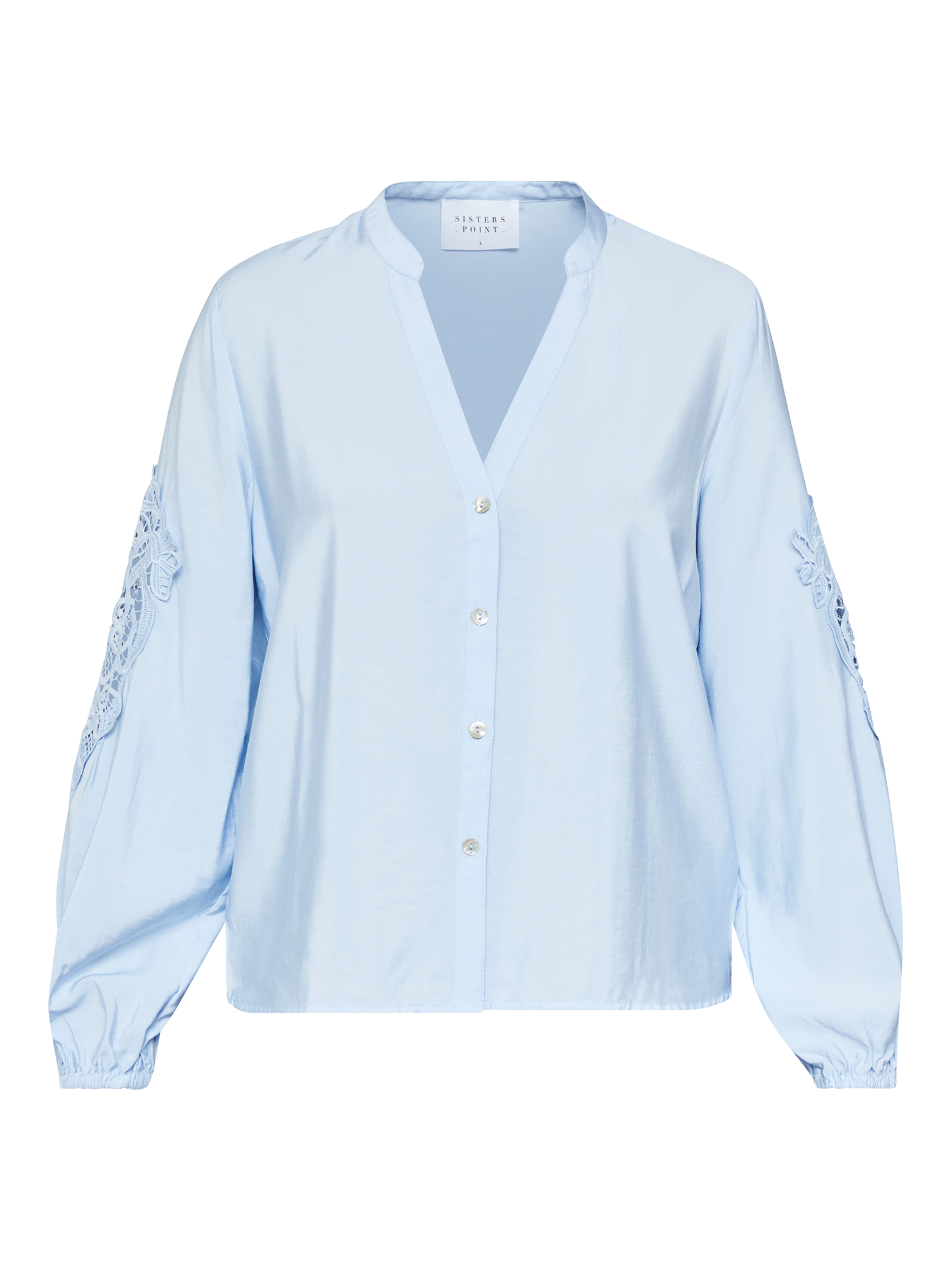 Product image 3 of 4, which shows Sisters Point Viaba Lace Sleeve Shirt, Mid Blue, XS