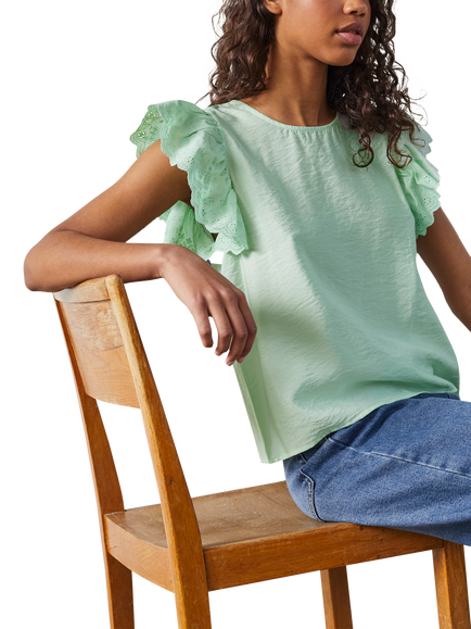 Sisters Point Vidar Ruffle Sleeve Top, Mid Green, Mid Green