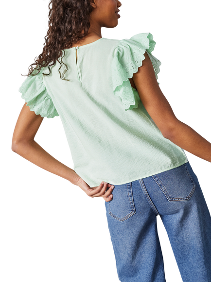 Sisters Point Vidar Ruffle Sleeve Top, Mid Green - view 2, Mid Green