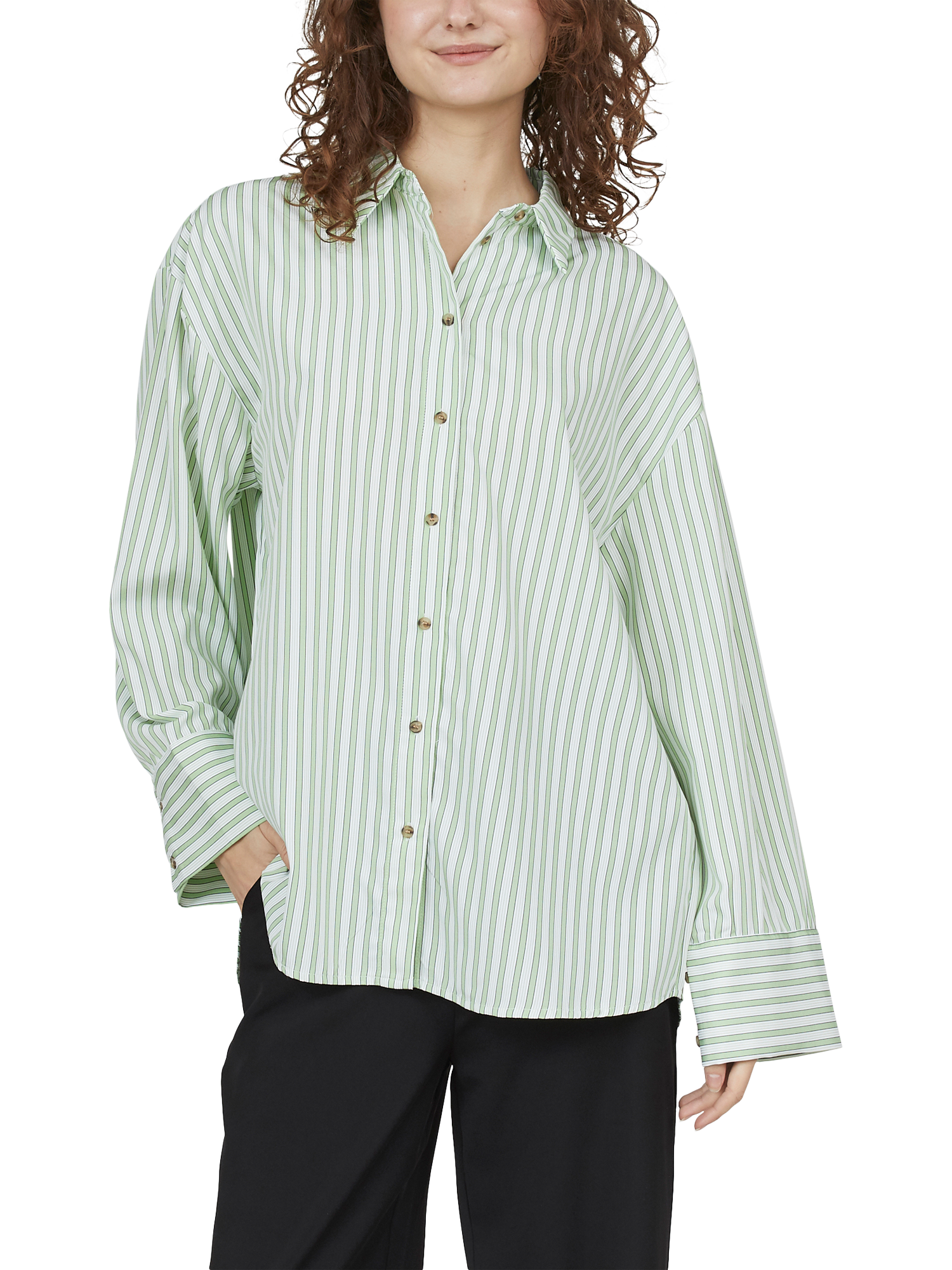 Product image 1 of 4, which shows Sisters Point Viska Stripe Long Sleeve Shirt, Green/Multi, XS