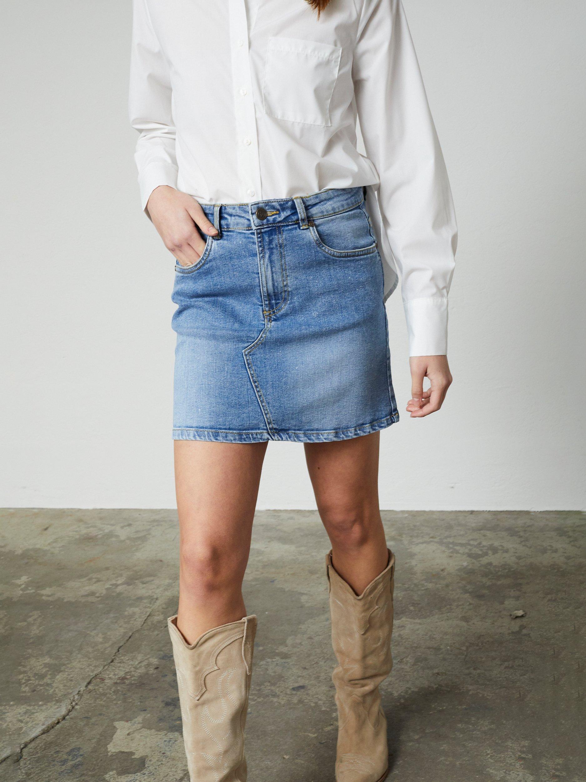 Product image 1 of 4, which shows Sisters Point Onea Denim Mini Skirt, Mid Blue, XL