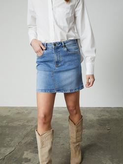 Sisters Point Onea Denim Mini Skirt, Mid Blue, Mid Blue