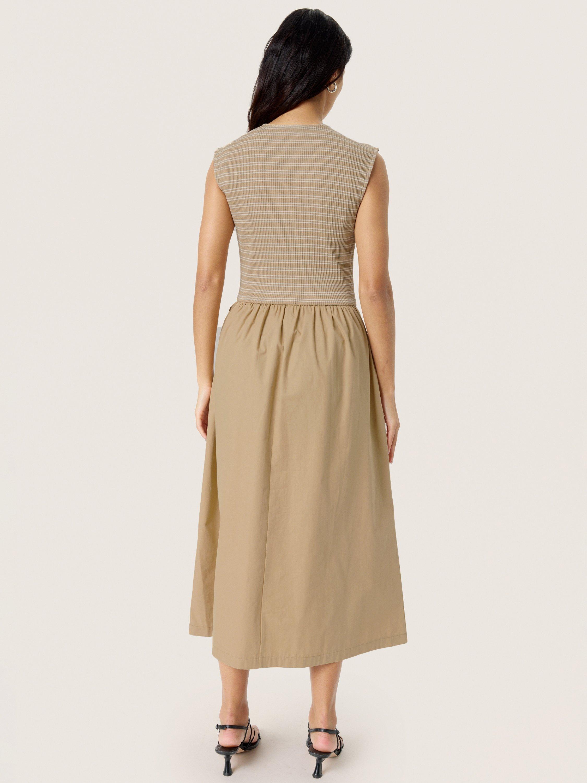Product image 2 of 5, which shows Soaked In Luxury Simone Stripe Bodice Dress, Travertine, XS
