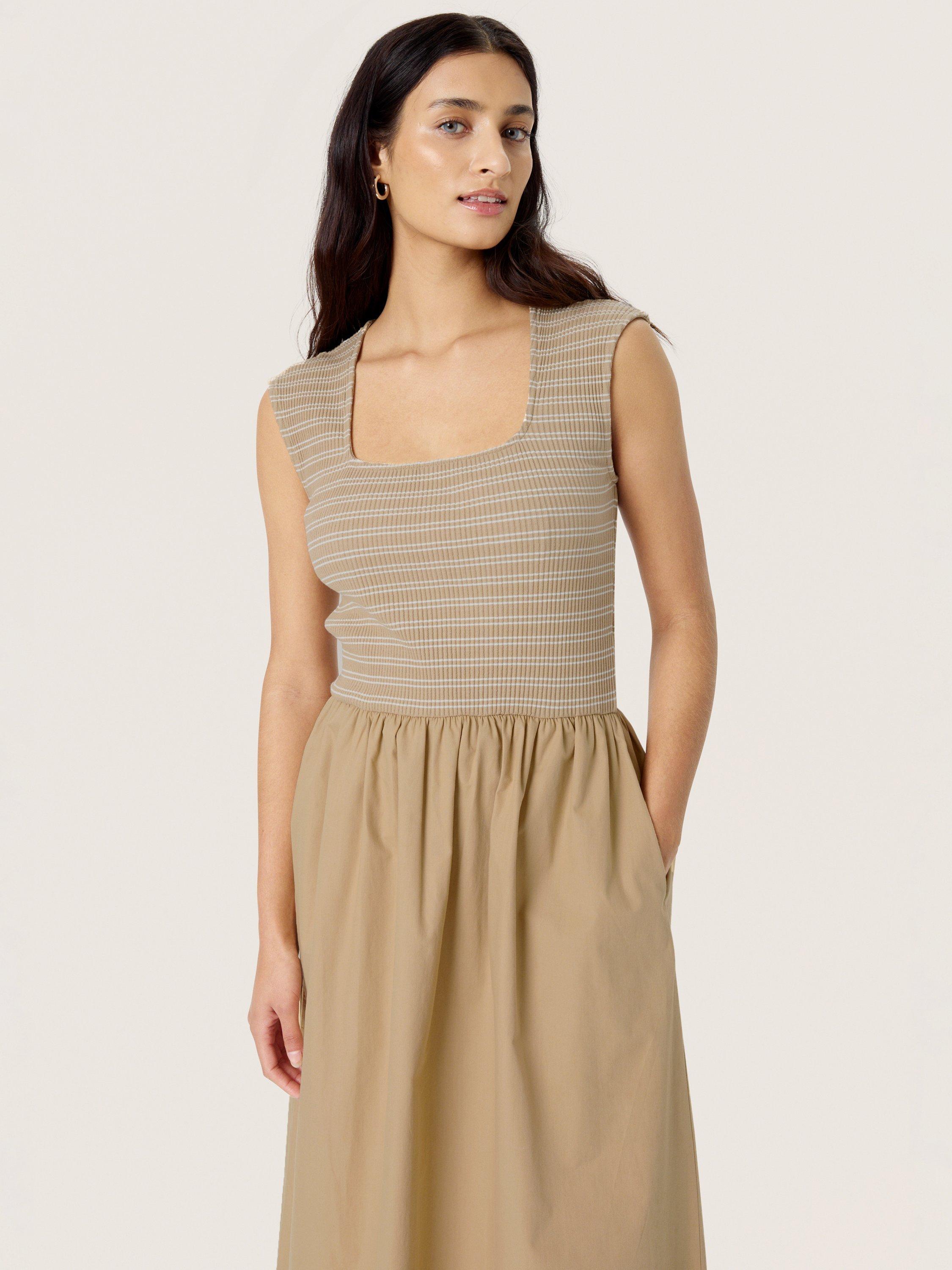 Product image 3 of 5, which shows Soaked In Luxury Simone Stripe Bodice Dress, Travertine, XS