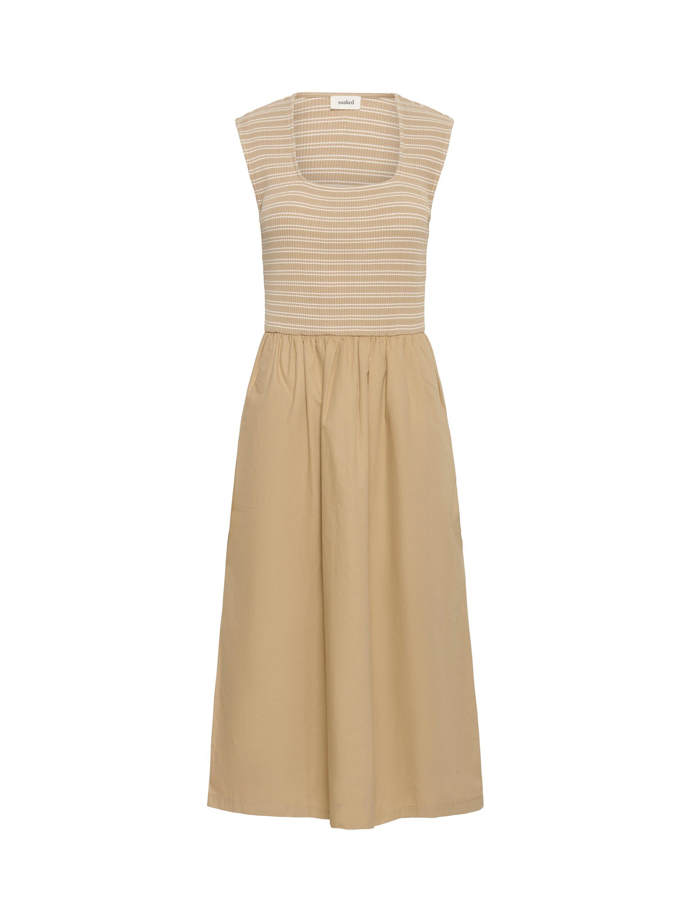 Product image 4 of 5, which shows Soaked In Luxury Simone Stripe Bodice Dress, Travertine, XS