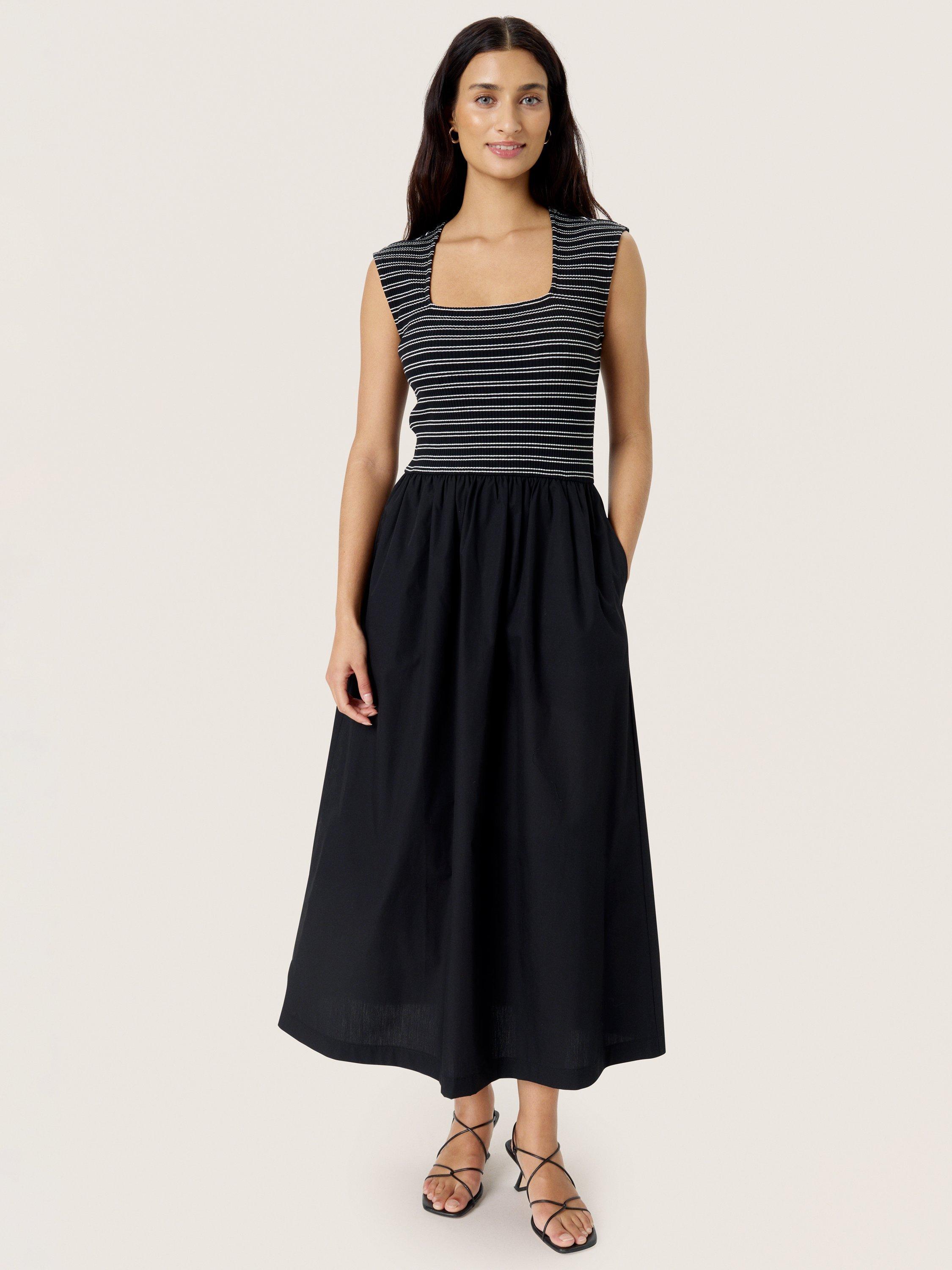 Product image 1 of 5, which shows Soaked In Luxury Simone Stripe Bodice Dress, Black, XS