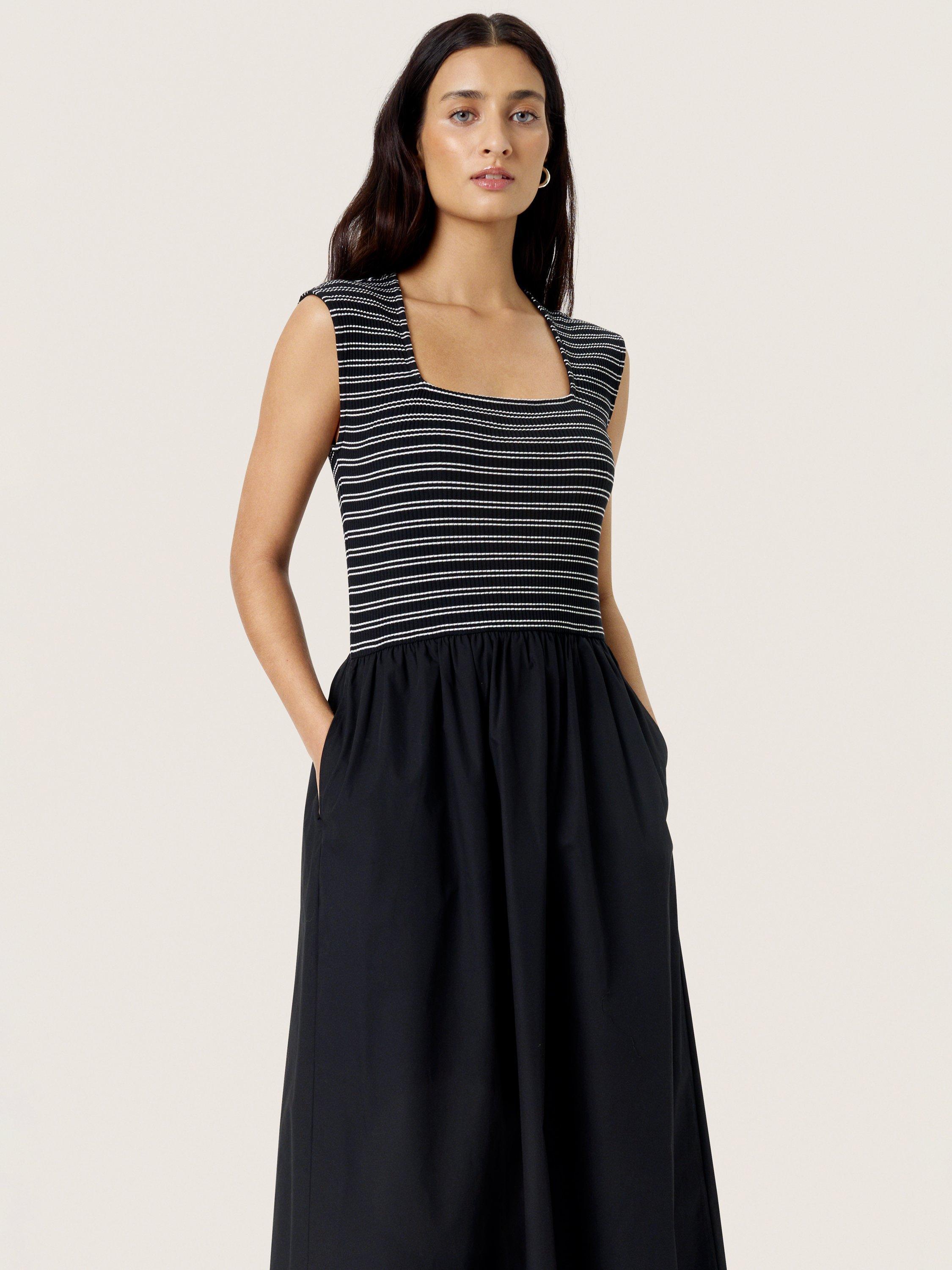 Product image 3 of 5, which shows Soaked In Luxury Simone Stripe Bodice Dress, Black, XS