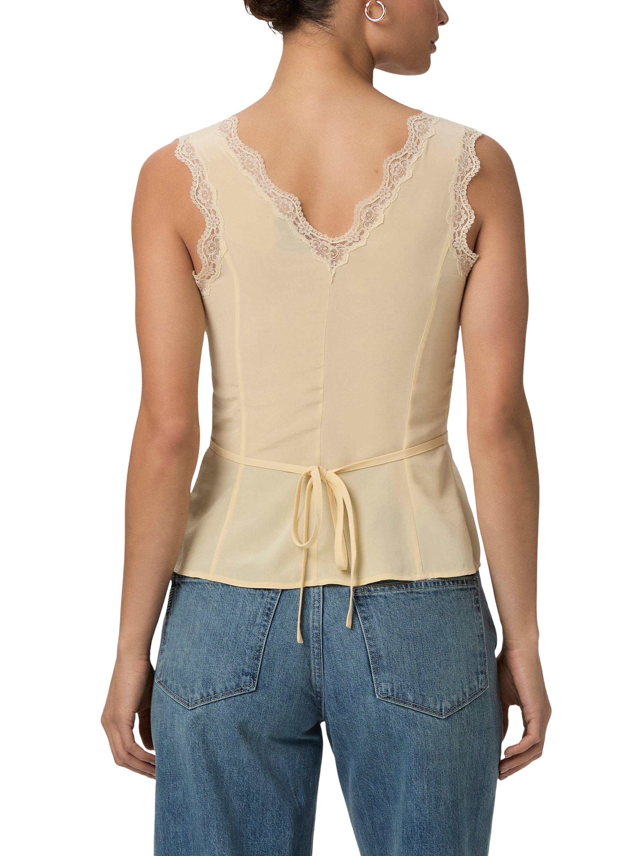 Product image 4 of 5, which shows PAIGE Ancona Lace Trim SilkTank Top, Yellow, XS