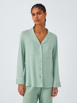 John Lewis Aria Button Through Long Pyjama Set, Light Green, Light Green