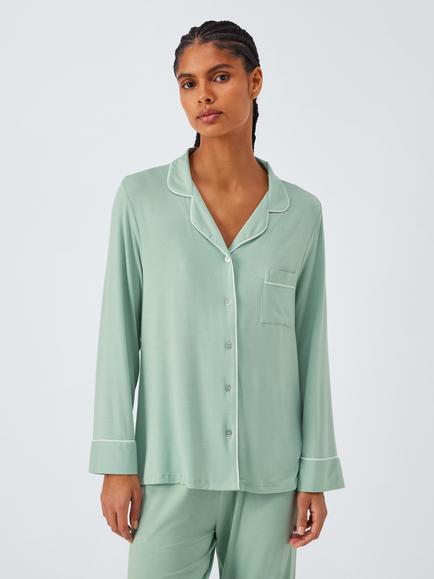 John Lewis Aria Button Through Long Pyjama Set, Light Green, Light Green