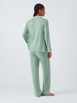 John Lewis Aria Button Through Long Pyjama Set, Light Green - view 2, Light Green