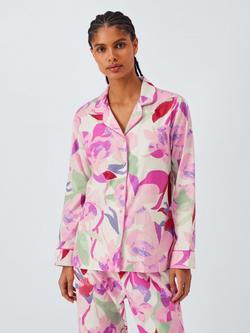 John Lewis Floral Button Through Long Pyjama Set, Pink, Pink