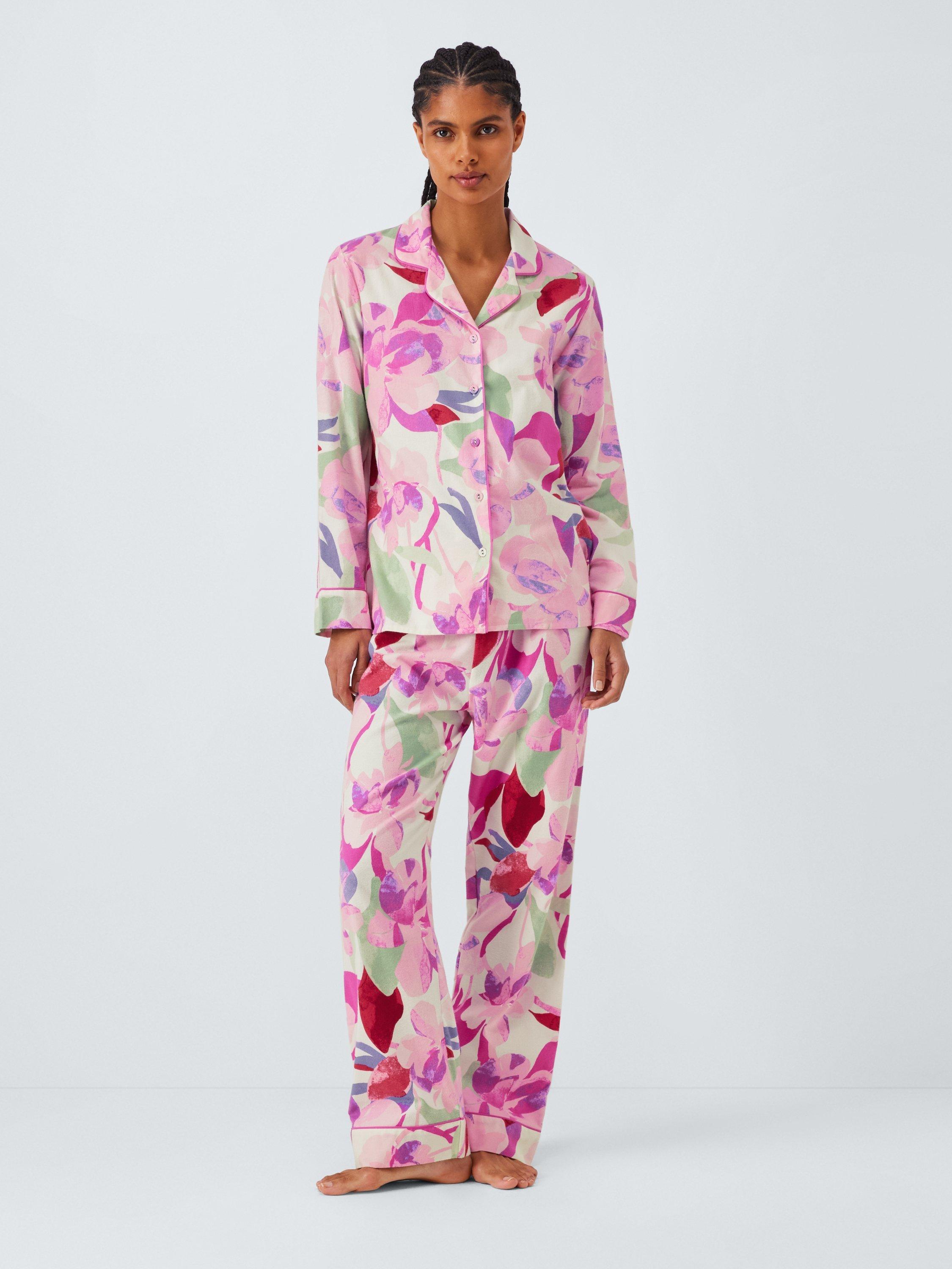 Product image 3 of 6, which shows John Lewis Floral Button Through Long Pyjama Set, Pink, 8
