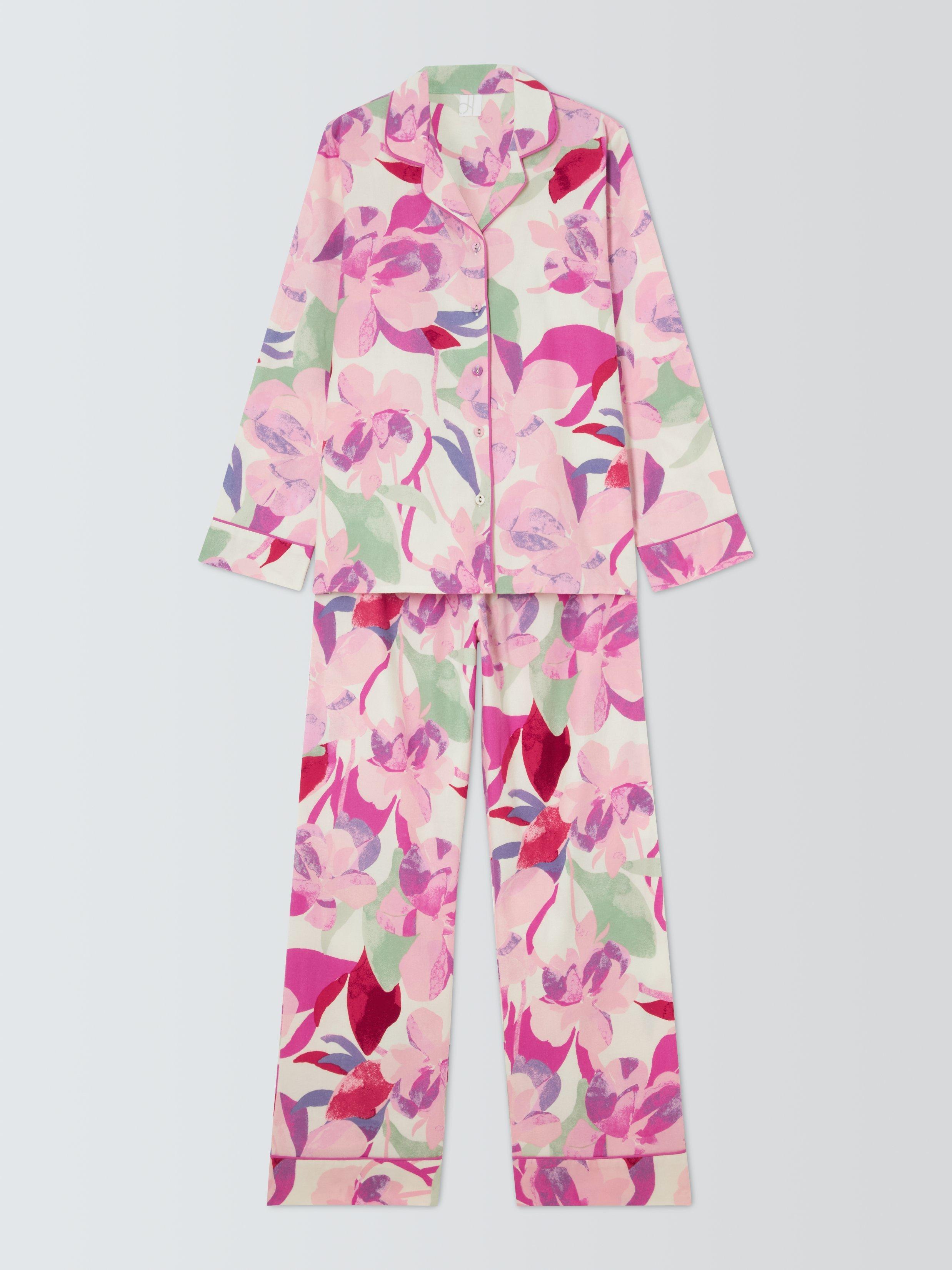 Product image 4 of 6, which shows John Lewis Floral Button Through Long Pyjama Set, Pink, 8