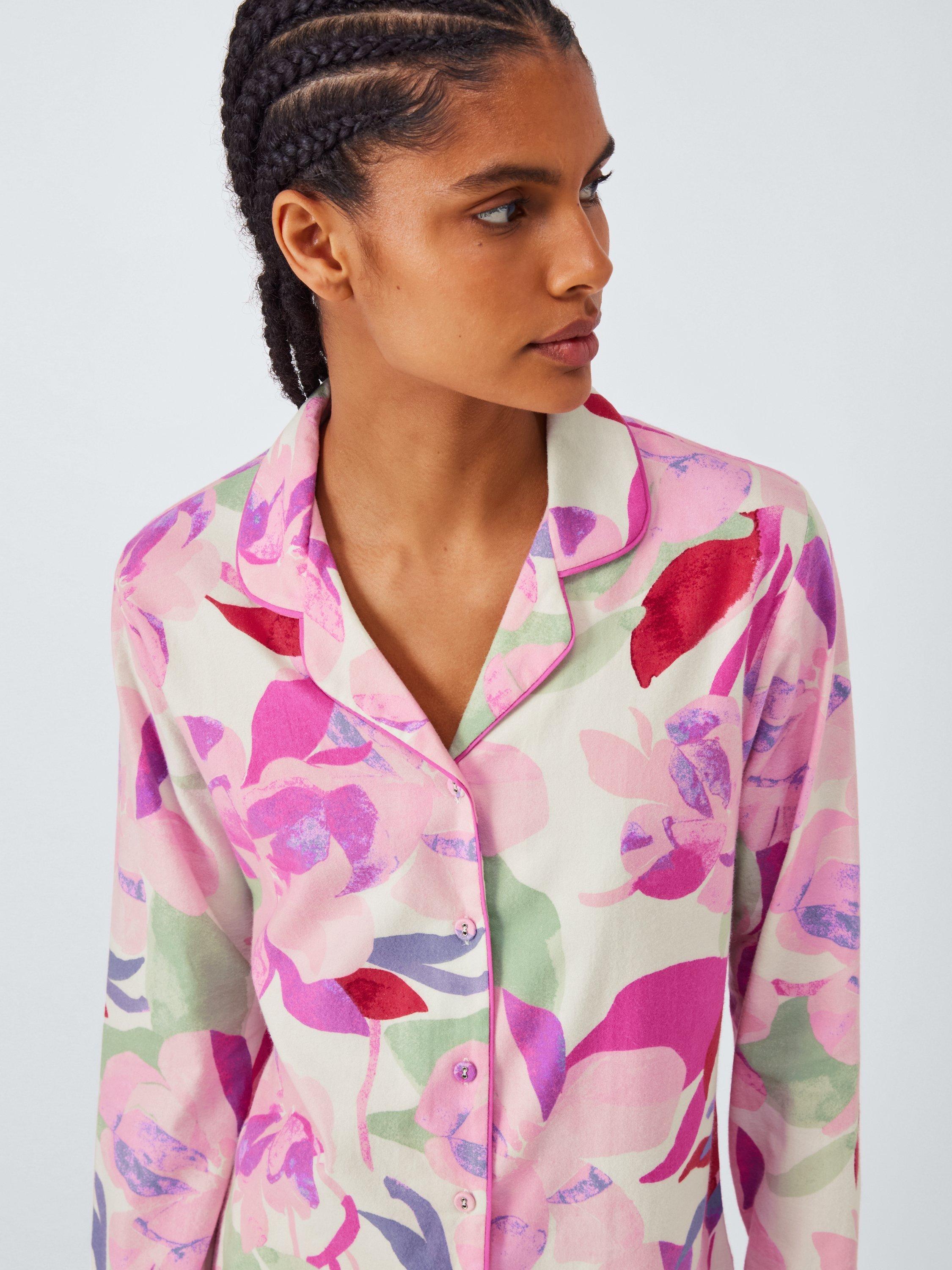 Product image 5 of 6, which shows John Lewis Floral Button Through Long Pyjama Set, Pink, 8