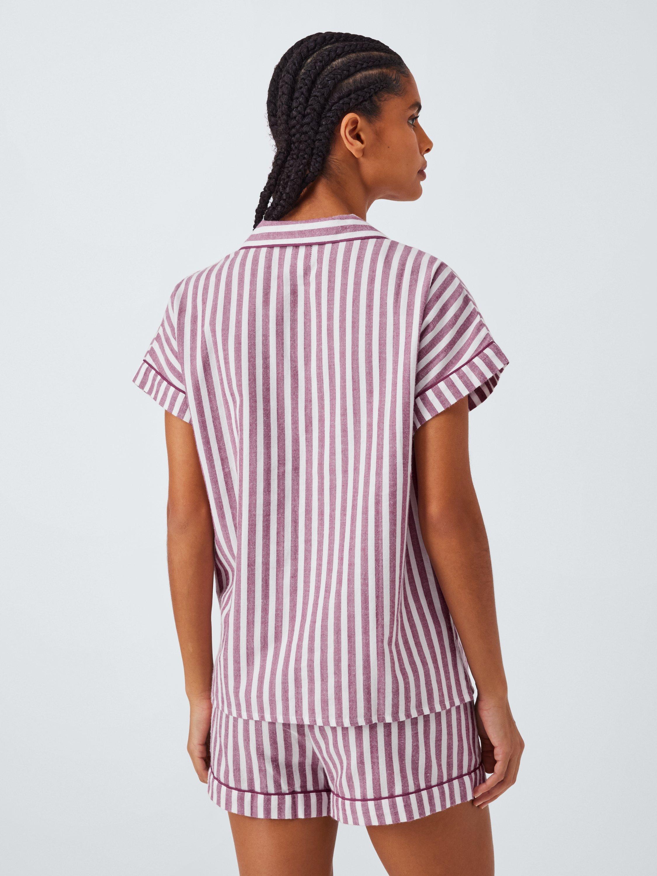 Product image 2 of 6, which shows John Lewis Luna Stripe Button Through Short Pyjama Set, Raspberry Coulis, 8