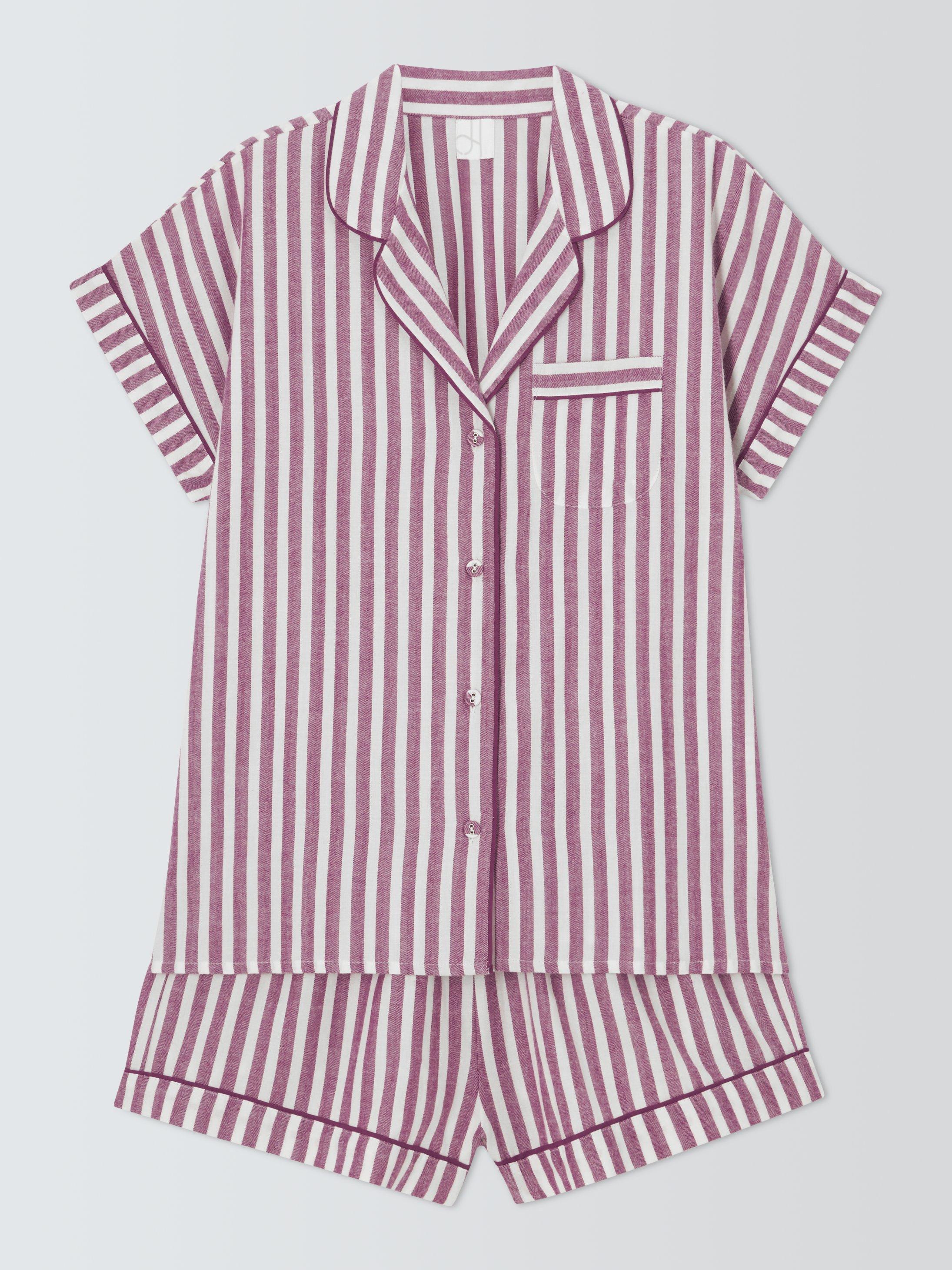 Product image 4 of 6, which shows John Lewis Luna Stripe Button Through Short Pyjama Set, Raspberry Coulis, 8