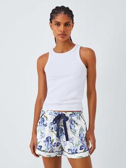 John Lewis Iris Floral Pyjama Shorts, Ivory/Blue, Ivory/Blue
