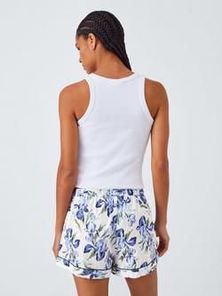 John Lewis Iris Floral Pyjama Shorts, Ivory/Blue - view 2, Ivory/Blue