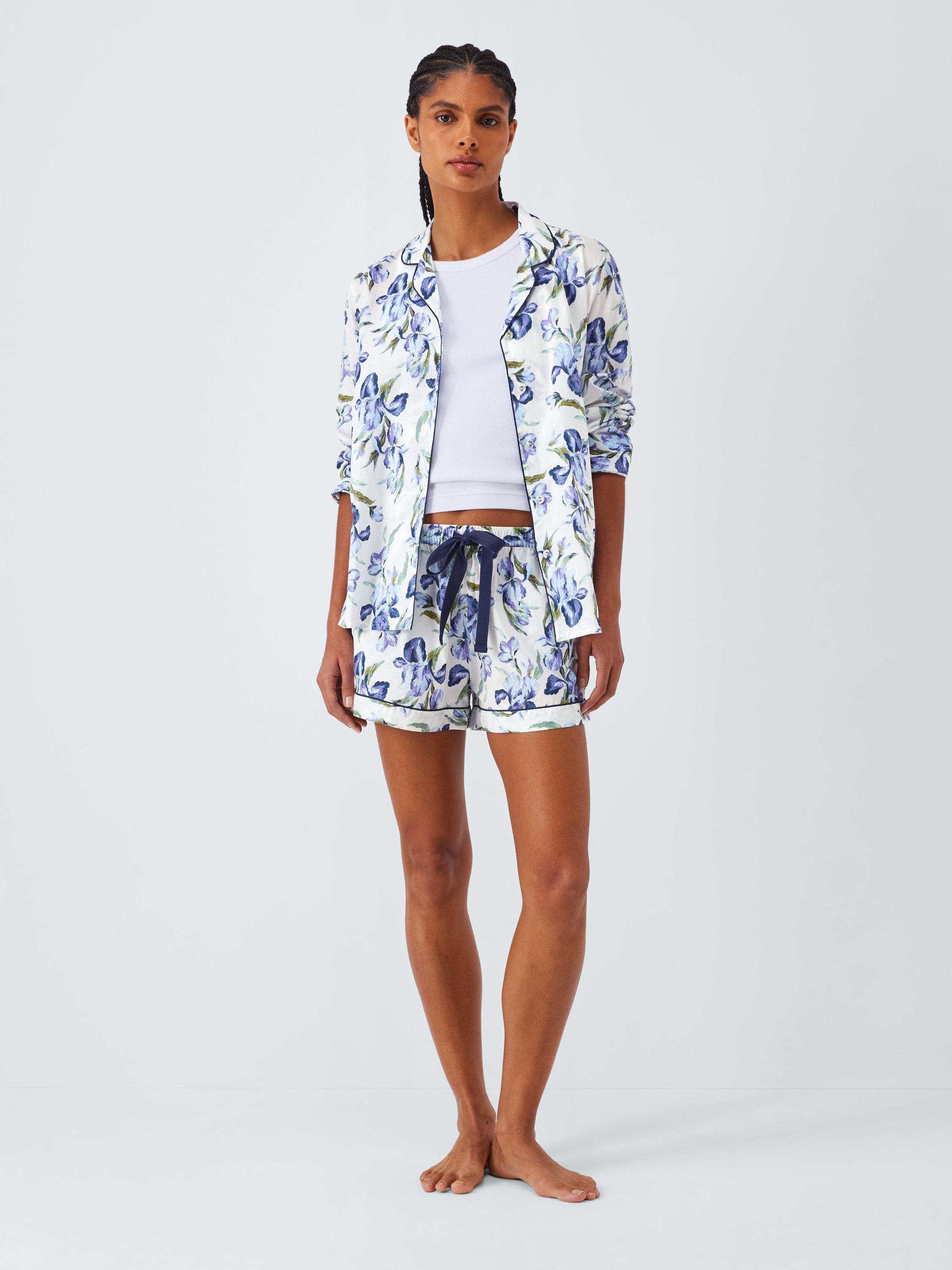 Product image 3 of 6, which shows John Lewis Iris Floral Pyjama Shorts, Ivory/Blue, 8
