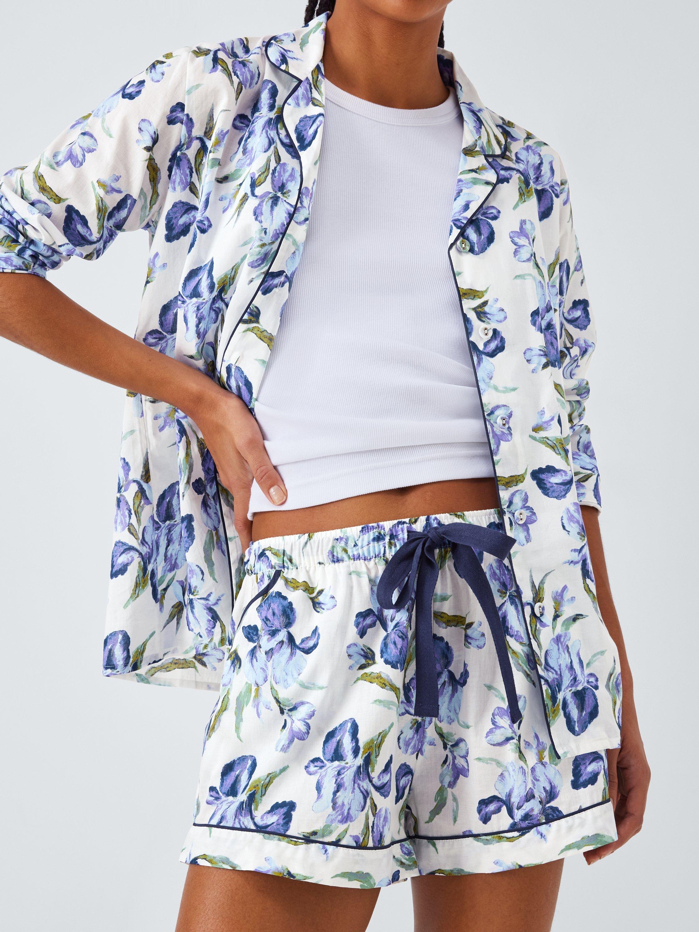 Product image 5 of 6, which shows John Lewis Iris Floral Pyjama Shorts, Ivory/Blue, 8