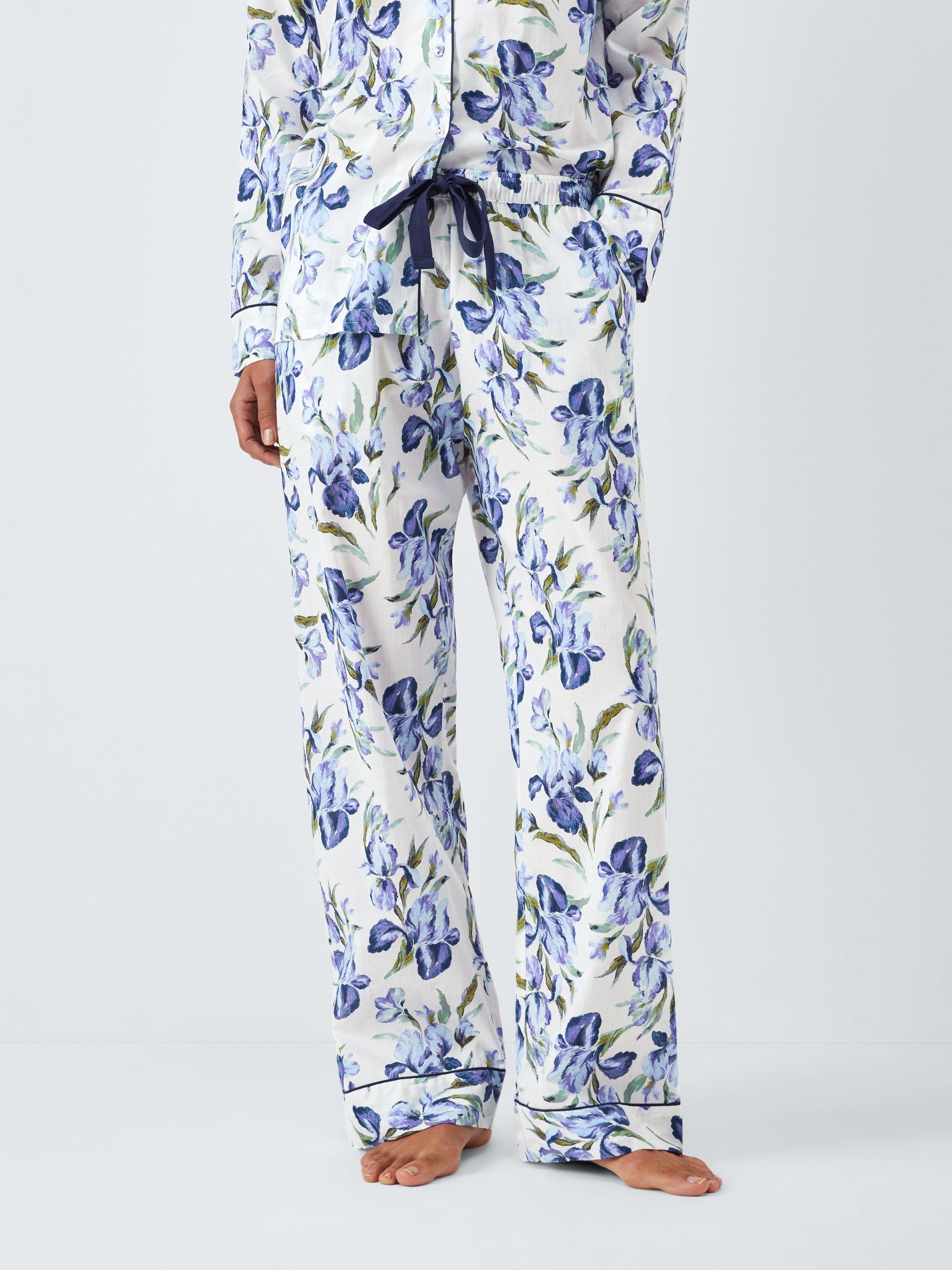 Product image 1 of 6, which shows John Lewis Iris Floral Pyjama Bottoms, Ivory/Blue, 8
