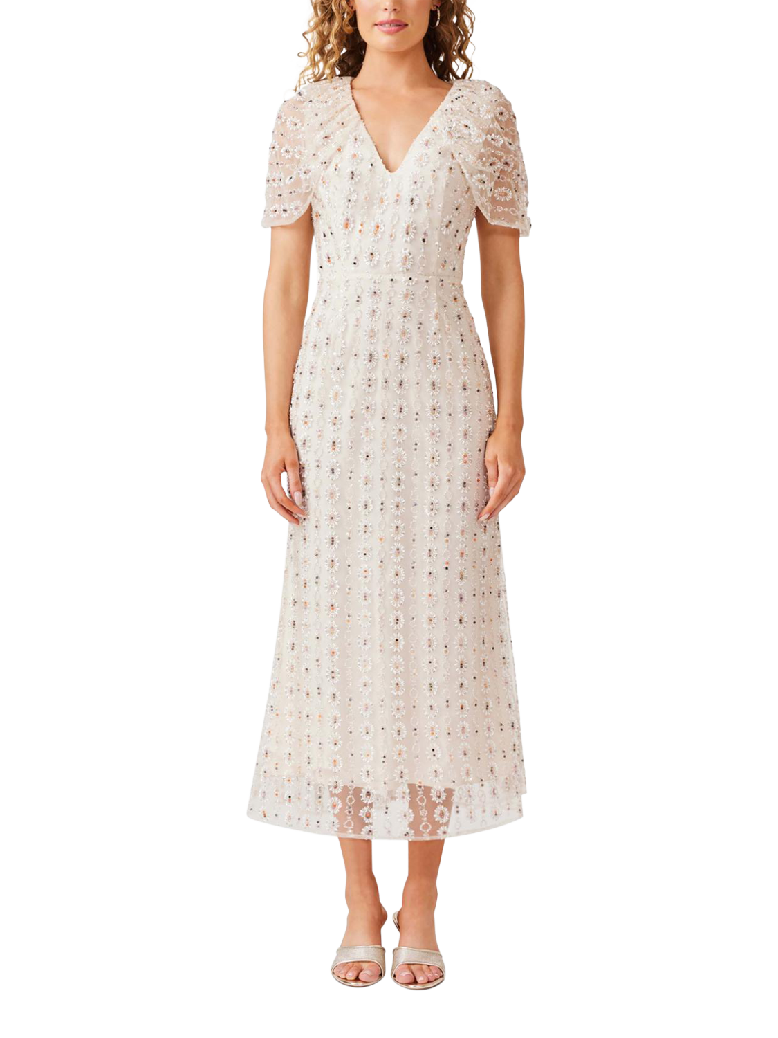Product image 1 of 5, which shows Elliatt Kristina Beaded Mesh Midi Dress, White, XS