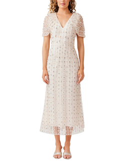 Elliatt Kristina Beaded Mesh Midi Dress, White, White