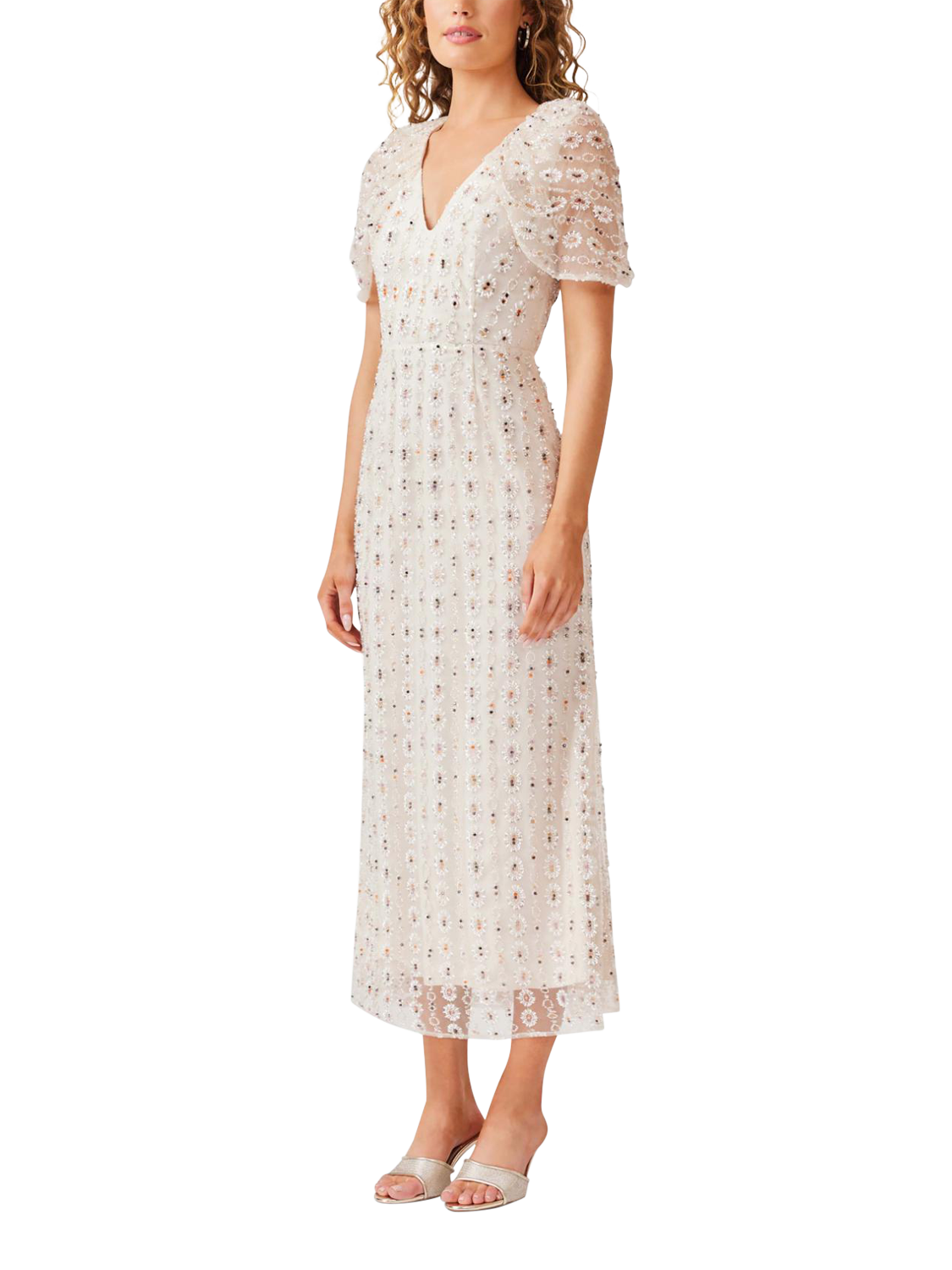Product image 2 of 5, which shows Elliatt Kristina Beaded Mesh Midi Dress, White, XS