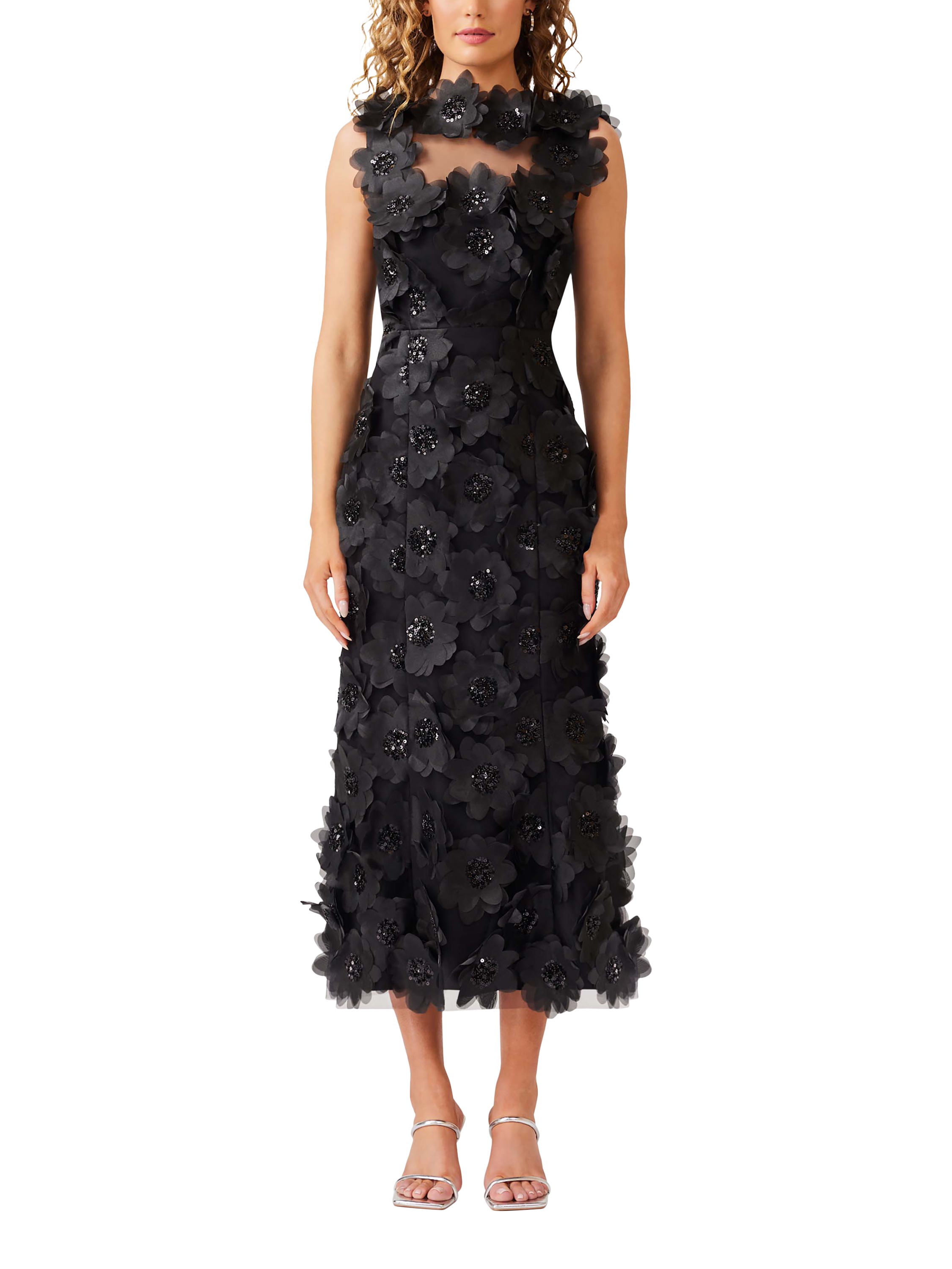 Product image 1 of 6, which shows Elliatt Cherry Blossom 3D Flower Dress, Black, XS