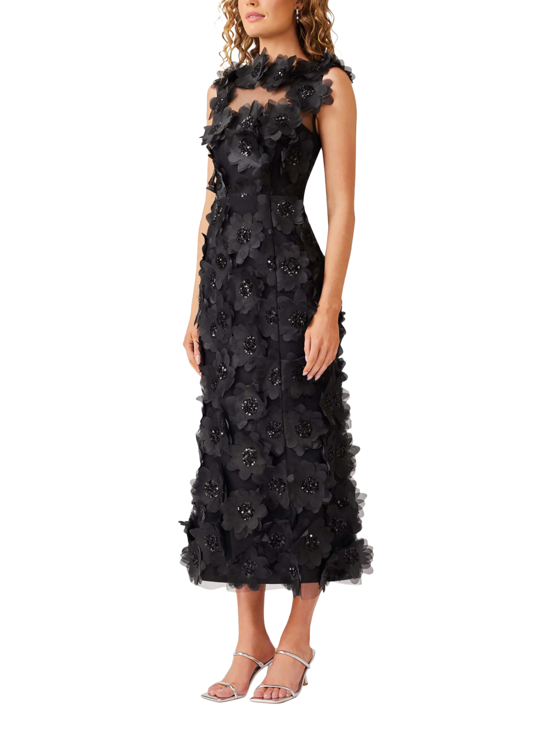 Product image 2 of 6, which shows Elliatt Cherry Blossom 3D Flower Dress, Black, XS