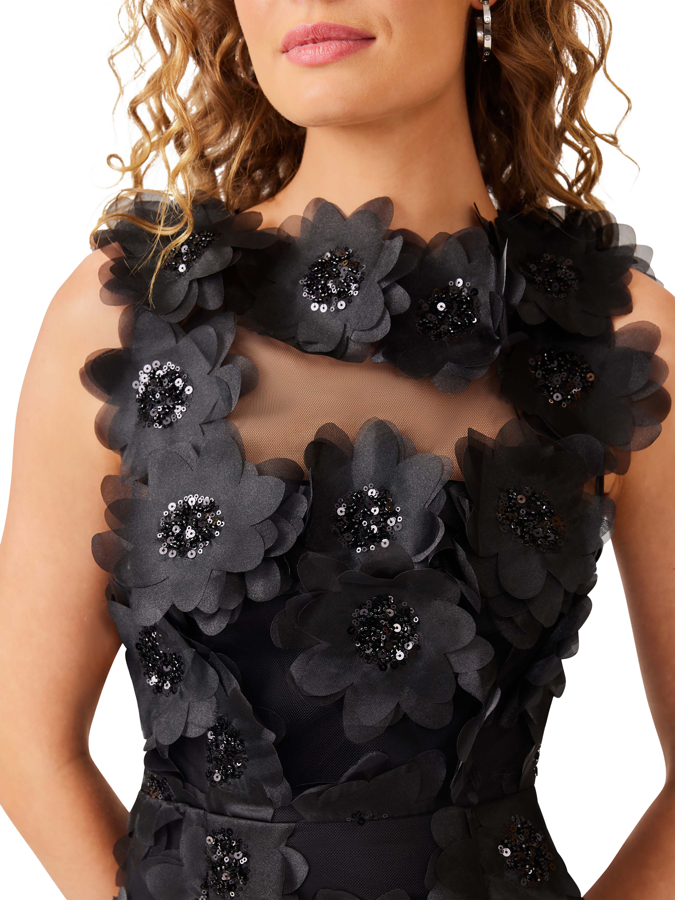Product image 5 of 6, which shows Elliatt Cherry Blossom 3D Flower Dress, Black, XS