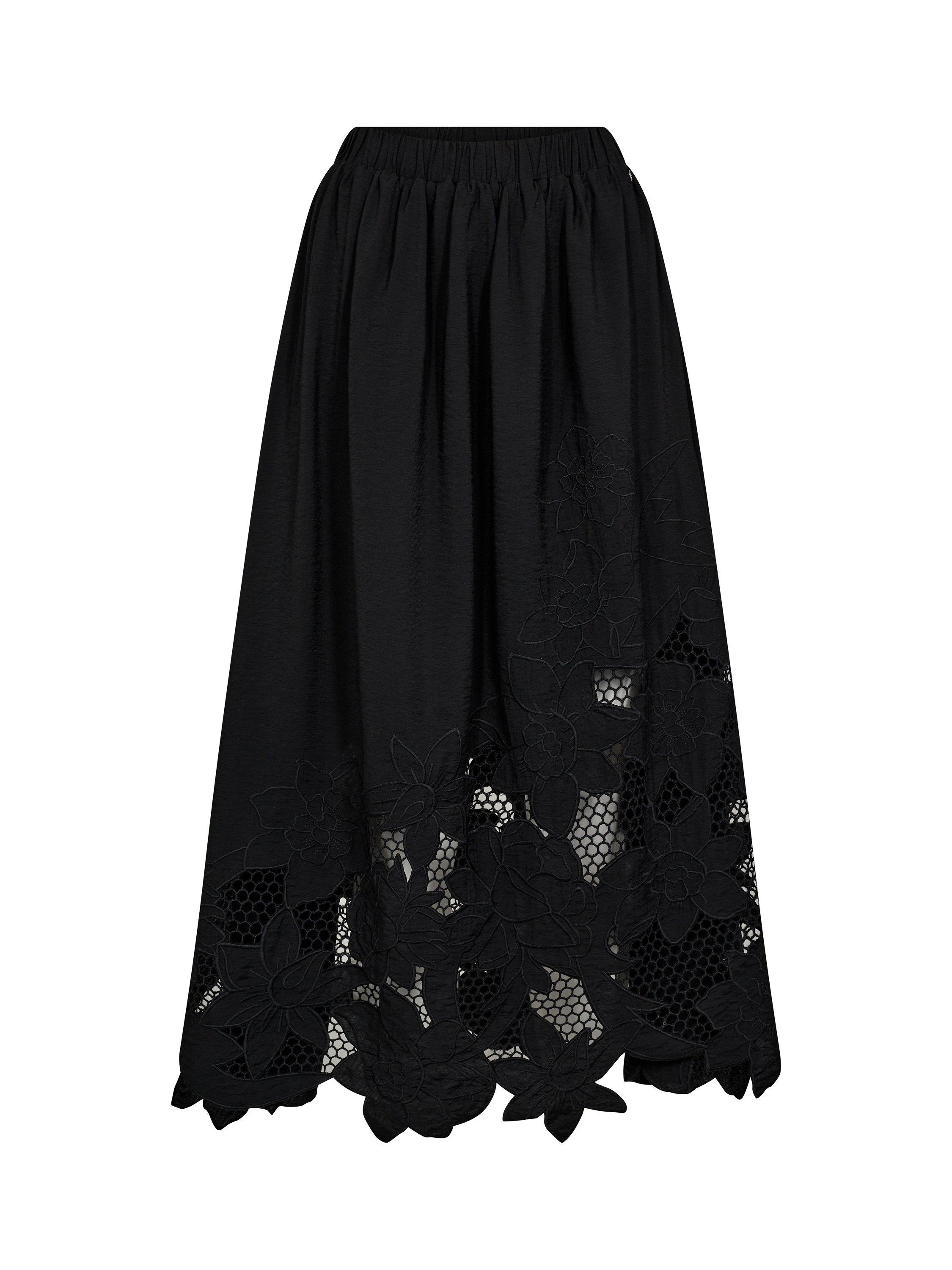 Product image 1 of 4, which shows MOS MOSH Zorai Brodi A-Line Midi Skirt, Black, XS