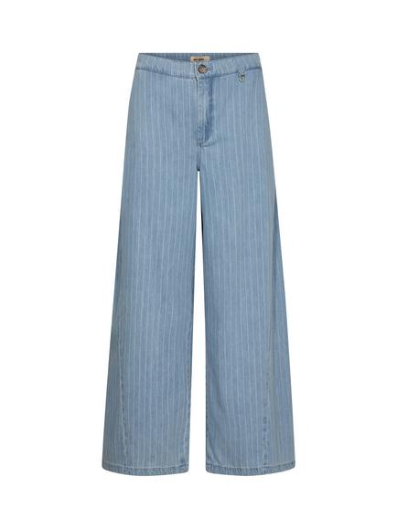 MOS MOSH Vincent Cotton Wide-Leg Stripe Trousers, Mid Blue