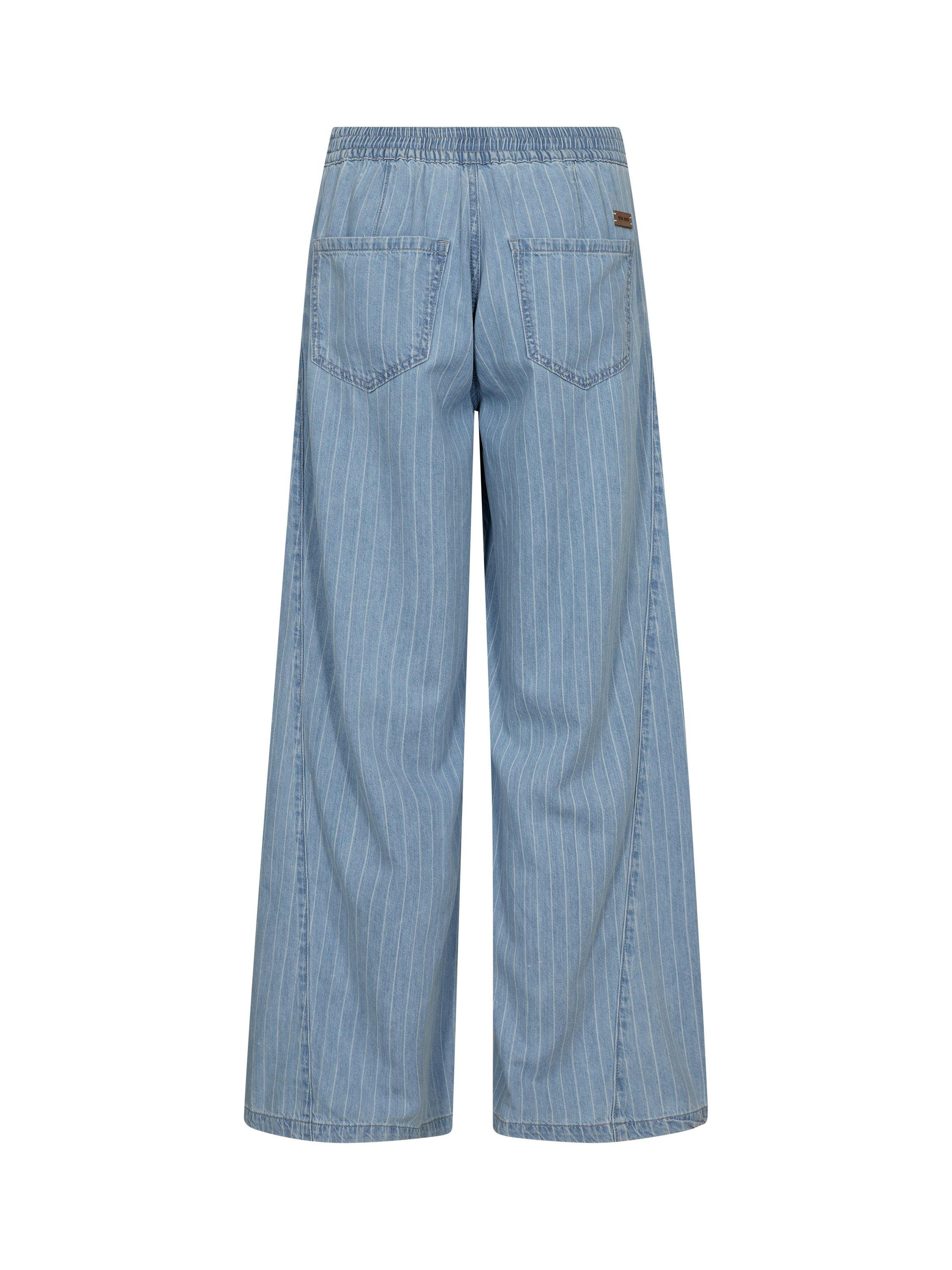 Product image 2 of 2, which shows MOS MOSH Vincent Cotton Wide-Leg Stripe Trousers, Mid Blue, 25R