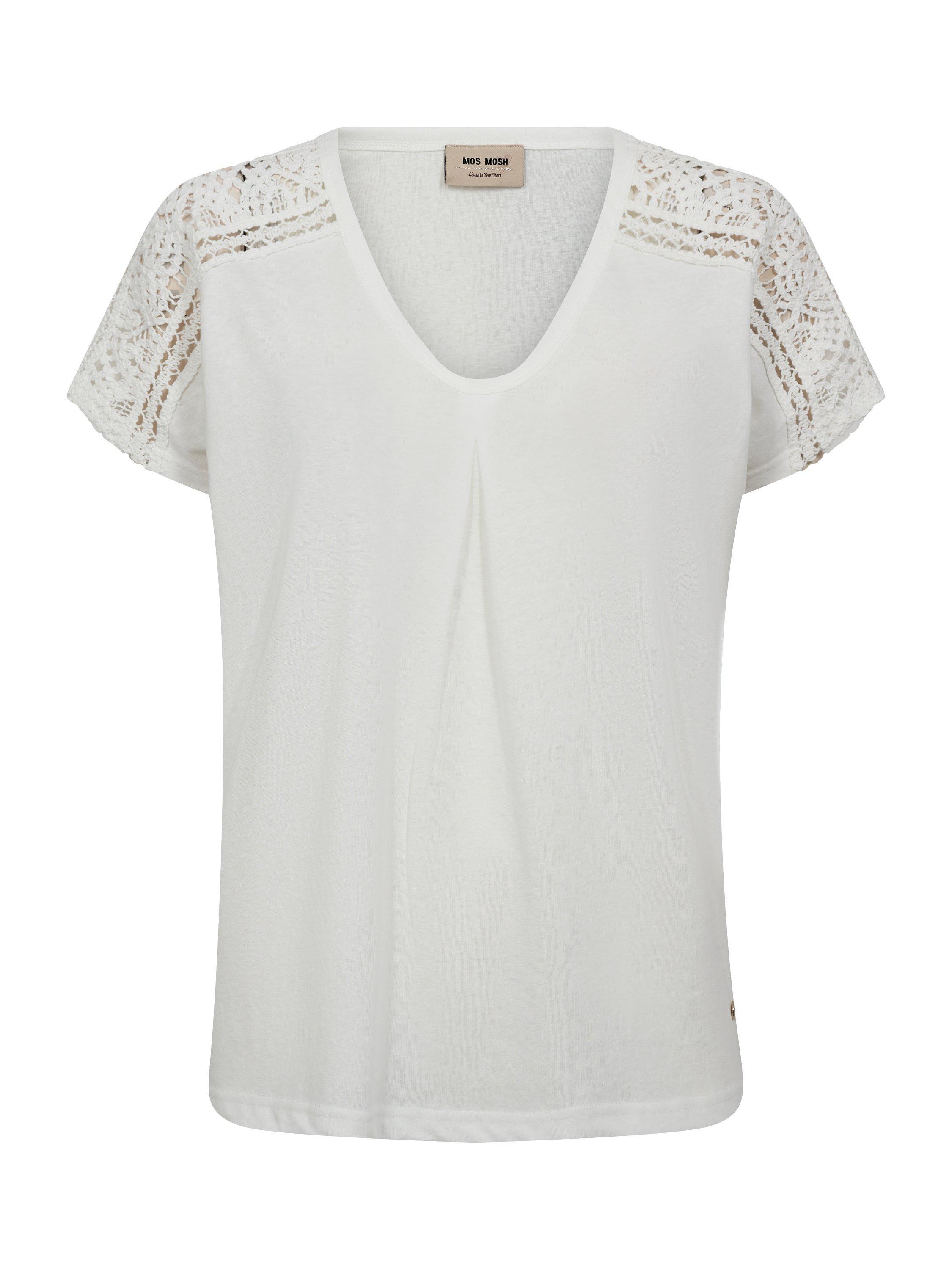 Product image 1 of 2, which shows MOS MOSH Dayo V-Neck Broderie Anglaise Sleeve T-Shirt, White, XS