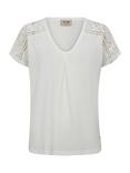 MOS MOSH Dayo V-Neck Broderie Anglaise Sleeve T-Shirt, White