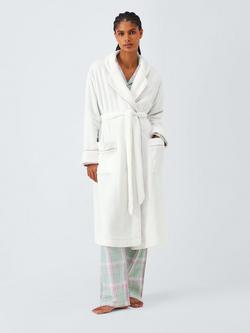 John Lewis Fleece Contrast Piping Dressing Gown, Ivory, Ivory
