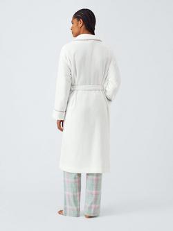 John Lewis Fleece Contrast Piping Dressing Gown, Ivory - view 2, Ivory