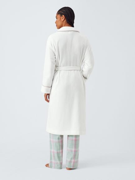 John Lewis Fleece Contrast Piping Dressing Gown, Ivory - view 2, Ivory