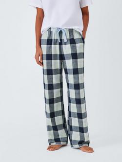 John Lewis Check Brushed Cotton Pyjama Bottoms, Navy, Navy