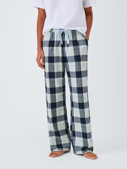 John Lewis Check Brushed Cotton Pyjama Bottoms, Navy, Navy