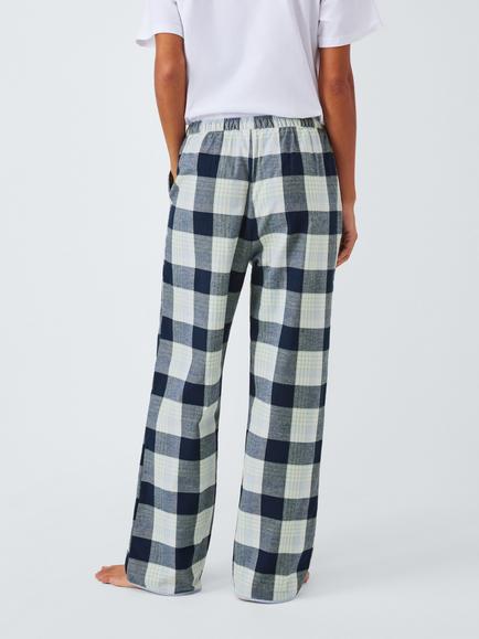 John Lewis Check Brushed Cotton Pyjama Bottoms, Navy - view 2, Navy