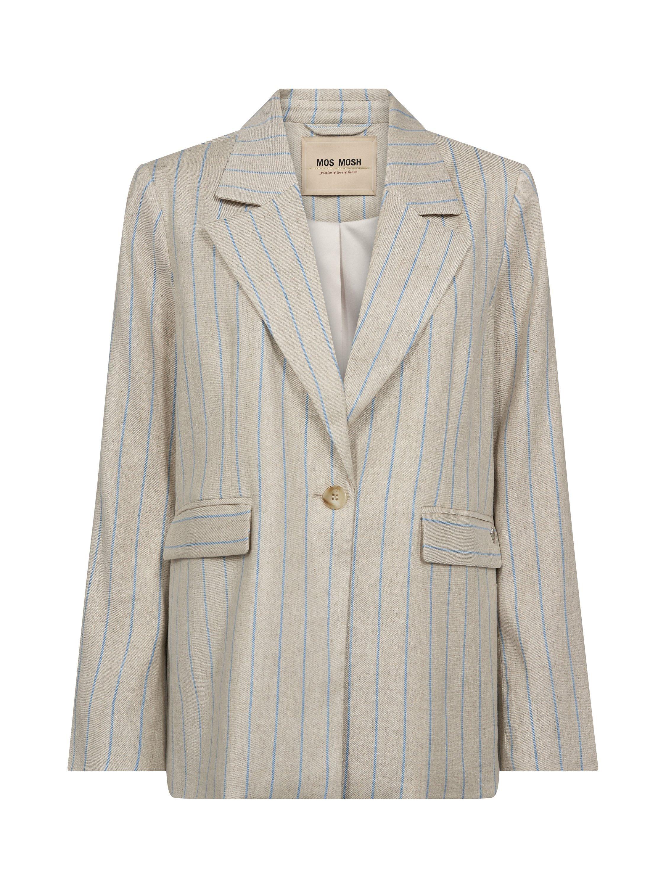 Product image 1 of 2, which shows MOS MOSH Nancy Stripe Linen Blend Blazer, Beige, 12