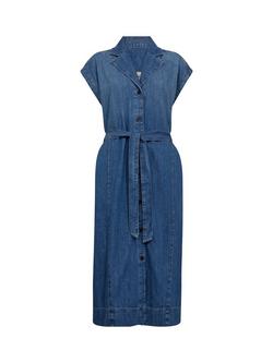 MOS MOSH Pitti Nalin Cotton Denim Midi Dress, Mid Blue