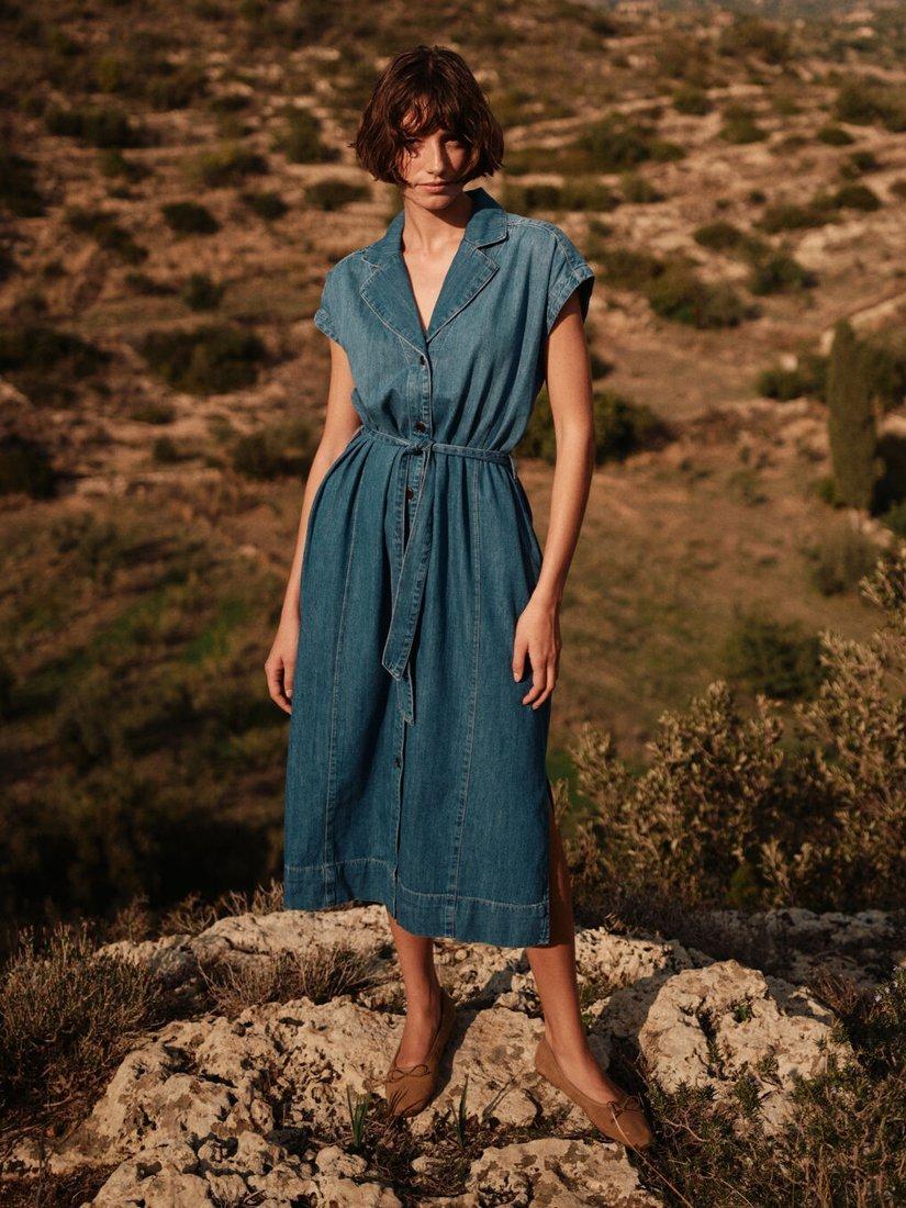 Product image 3 of 5, which shows MOS MOSH Pitti Nalin Cotton Denim Midi Dress, Mid Blue, L