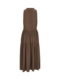 MOS MOSH Sabri Solida A-Line V-Neck Tunic Maxi Dress - view 2, Mid Brown
